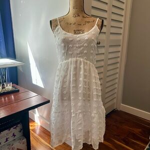 White Spaghetti Strap Textured Midi Dress- M